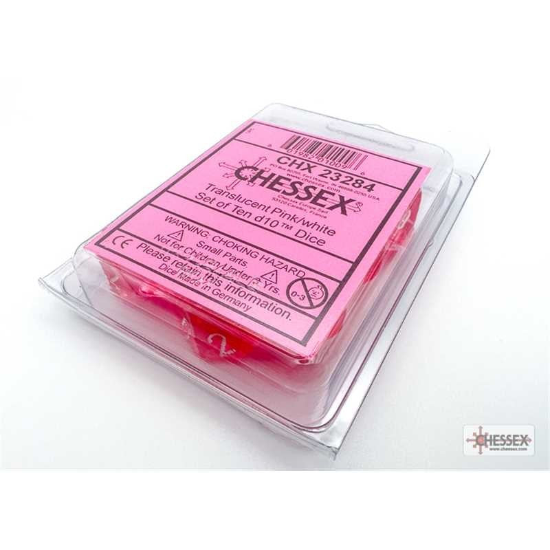 Set 10 Dadi D10 Trasparenti Rosa/Bianco