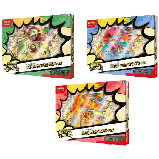 Pokemon Bundle Collezione MEGA MEGANIUM EX+MEGAFERALIGATOR EX+EMBOAR EX - ITA