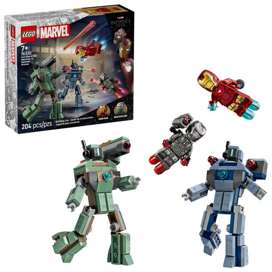 Lego Marvel 76320 Iron Man e War Machine contro i droni di Hammer con 2 minifigu