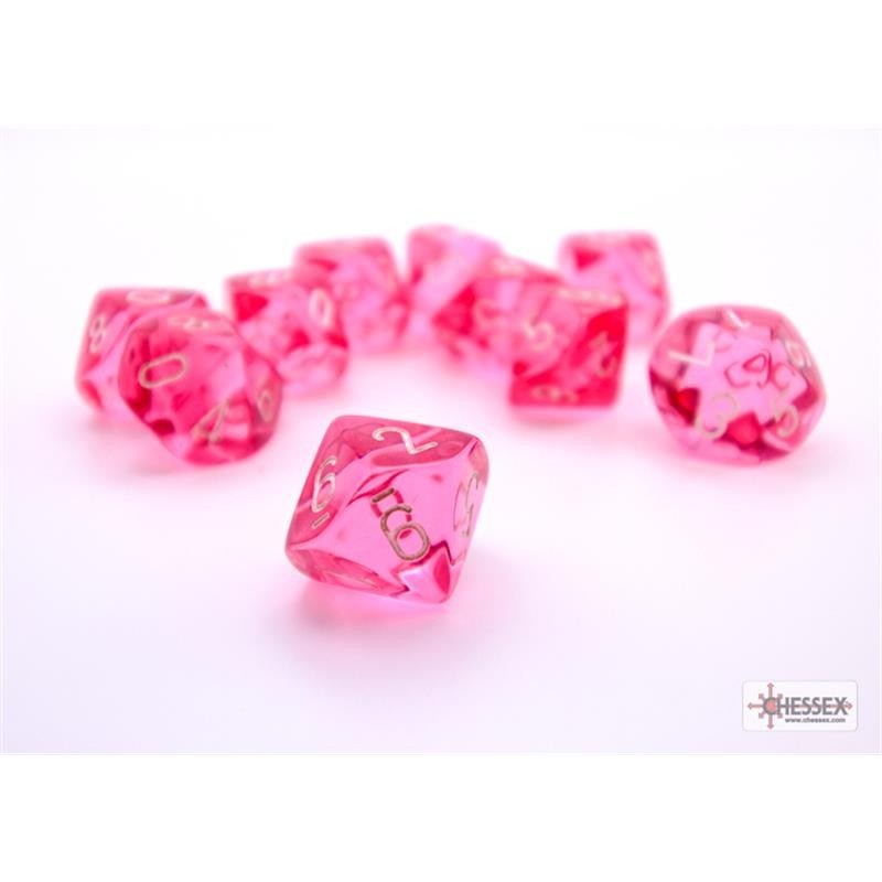 Set 10 Dadi D10 Trasparenti Rosa/Bianco
