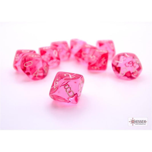 Set 10 Dadi D10 Trasparenti Rosa/Bianco