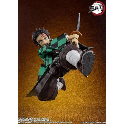 Toysverse TCG Demon Slayer Tanjiro action figure in green checkered haori and dark pants, wielding a sword.