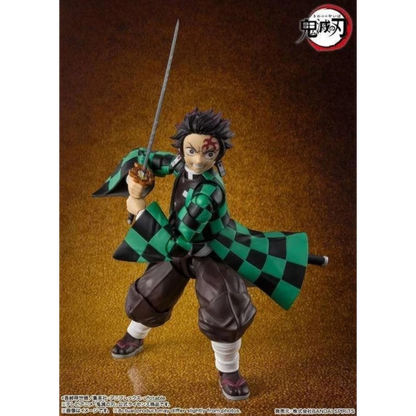 Toysverse TCG Demon Slayer Tanjiro Kamado action figure with green and black checkered haori and sword.
