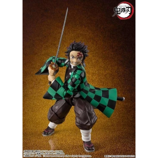 Toysverse TCG Demon Slayer Tanjiro Kamado action figure with green and black checkered haori and sword.