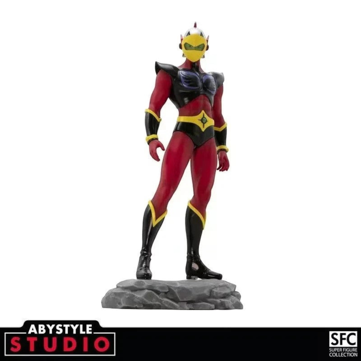 Toysverse TCG Duke Fleed PVC figure from UFO Robot Grendizer in a red and black combat suit with a yellow helmet.