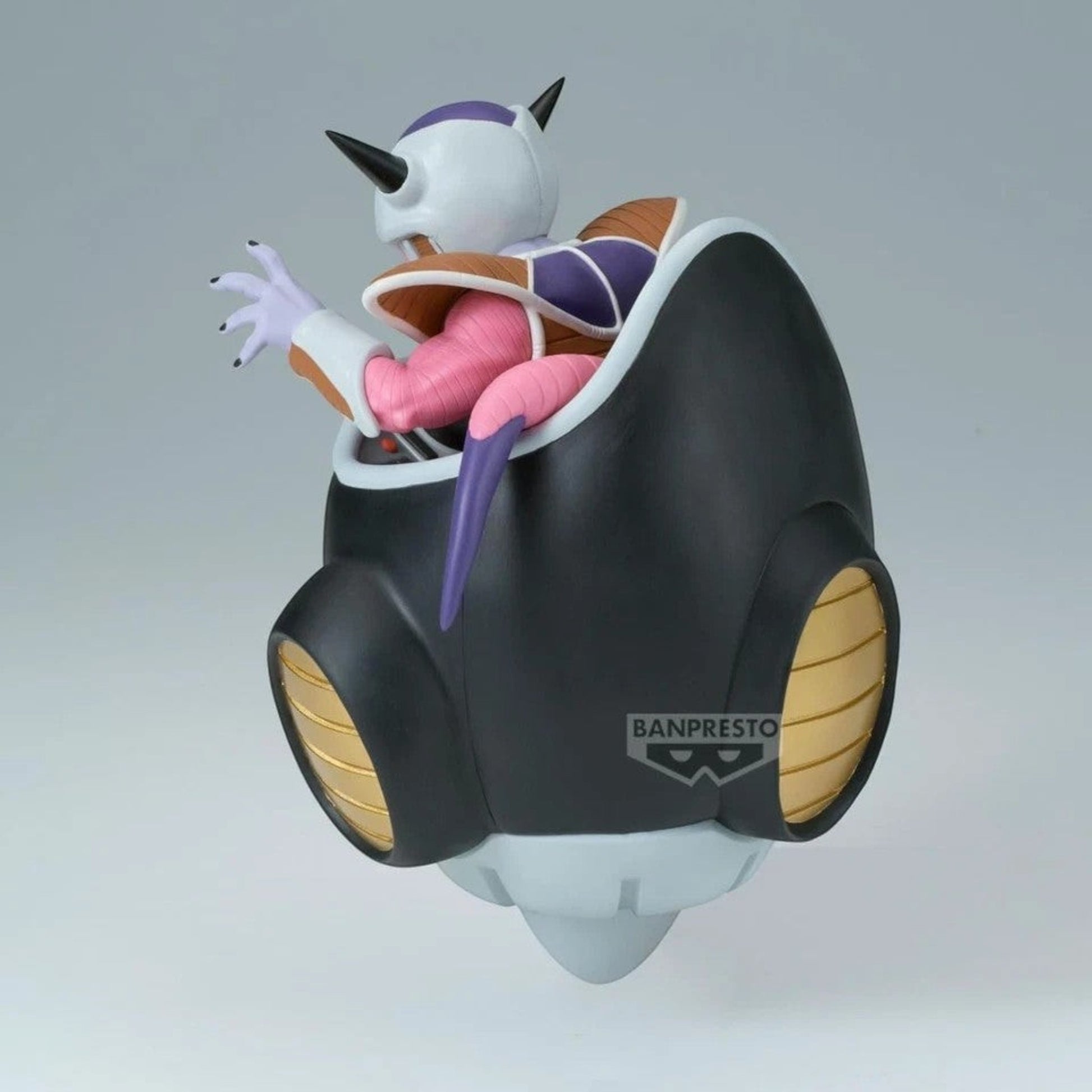 Toysverse TCG Dragon Ball Frieza 1st Form Banpresto Match Makers figure in his black and gold hover pod, rear view.
