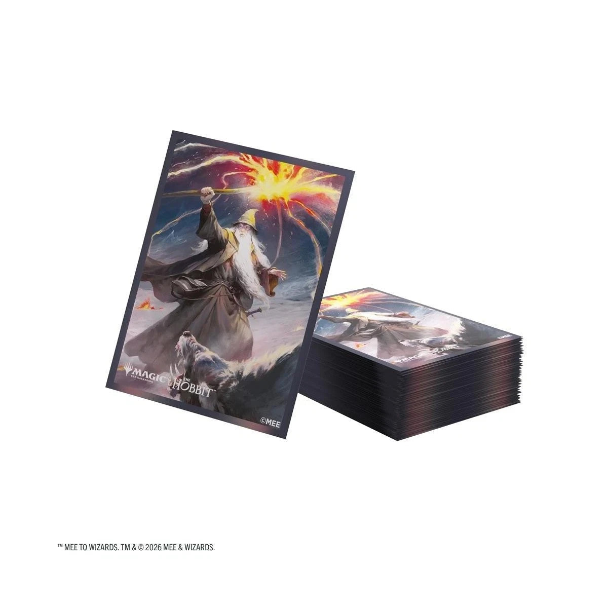 Toysverse TCG Magic The Gathering The Hobbit premium card sleeves featuring Gandalf artwork in a stack
