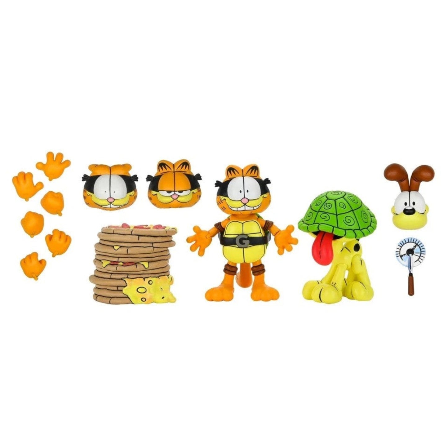 Toysverse TCG Garfield and Odie TMNT ultimate action figure set with interchangeable heads, hands, and pizza stack