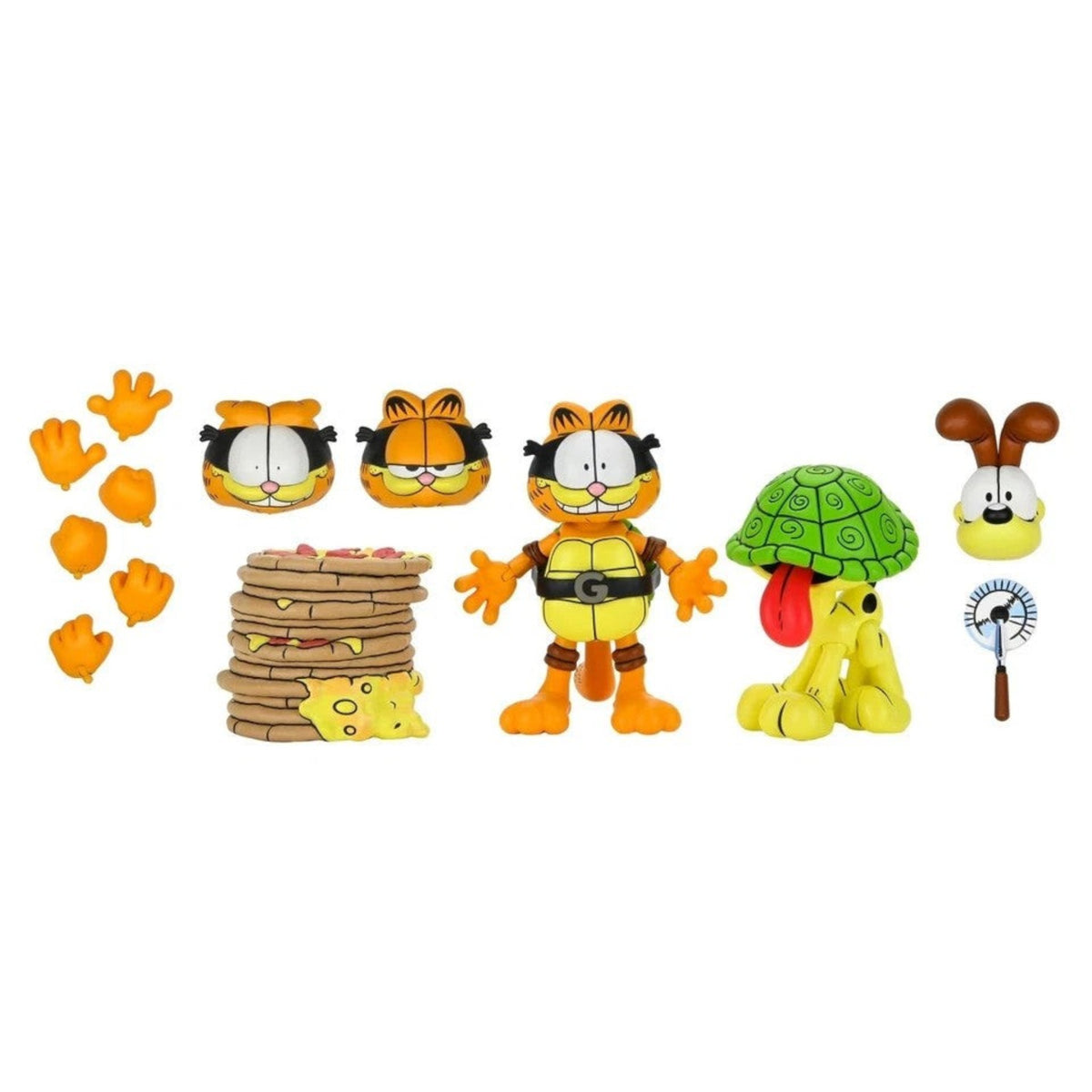 Toysverse TCG Garfield and Odie TMNT ultimate action figure set with interchangeable heads, hands, and pizza stack