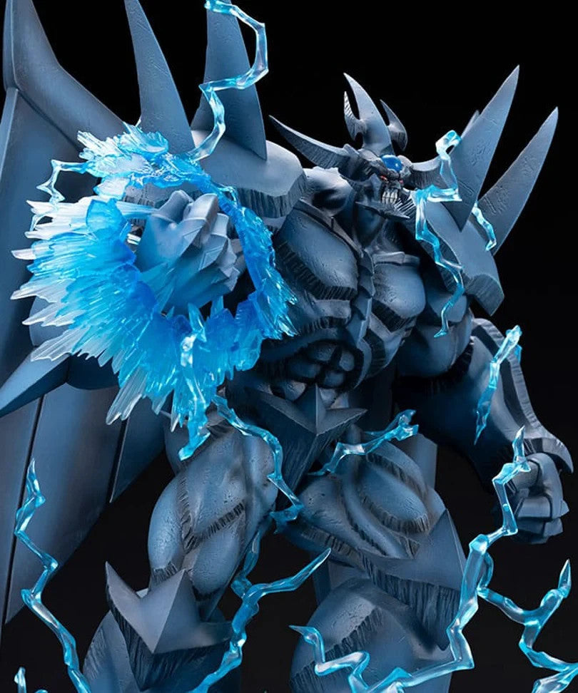 Toysverse TCG Obelisk the Tormentor statue with Fist of Fate blue plasma energy effects and detailed PVC sculpt.