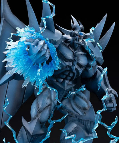 Toysverse TCG Obelisk the Tormentor statue with Fist of Fate blue plasma energy effects and detailed PVC sculpt.