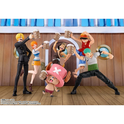 Toysverse TCG One Piece party set featuring Straw Hat Pirates figures with miniature ale mugs and diorama background