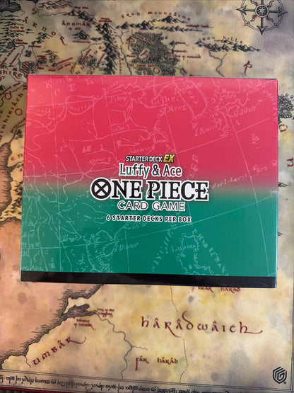 Display sigillato di 6 starter deck One Piece Luffy & Ace di Toysverse TCG, confezione nuova in rosso e verde