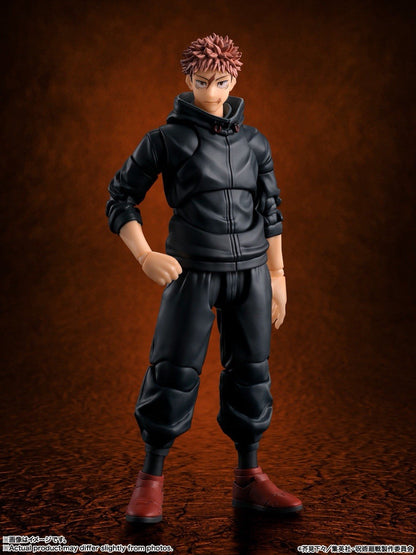 Toysverse TCG Bandai S.H. Figuarts Yuji Itadori action figure from Jujutsu Kaisen wearing a black hoodie and pants